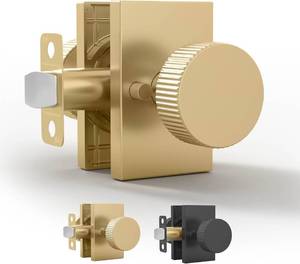 lot 17131 image: Mega Handles Ribba Privacy Door Handle - 1 Pack Interior Reversible Gold Door Handle, Heavy Duty Bed & Bath Door Handles with Privacy Door Lock, Fits All Standard Doors - Satin Brass