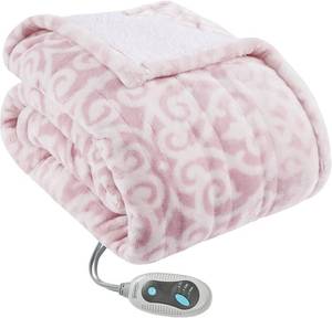 lot 17134 image: Beautyrest Wearable Electric Poncho Wrap Blanket, Ultra Soft Sherpa & Berber Fleece Heated Throw, UL Certified & Oeko-TEX, 3 Heat Settings & 2 Hour Auto Shutoff, Gift-Ready, 50 x 64, Blush Lattice