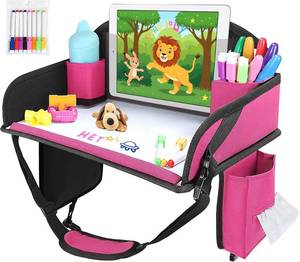 lot 17139 image: Kids Travel Tray for Airplane - Toddler Car Seat Table Tray, Road Trip Essentials for Boys & Girls, Carseat Lap Desk for Kids Road Trip Activities (Pink)