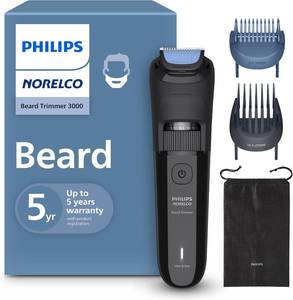 lot 17147 image: Norelco Philips 100% Waterproof Beard Trimmer 3000 Series with Self-Sharpening Blades, 40 Adjustable Beard Trimmer Length Settings & Two Lift&Trim Combs, USB Charging, BT362040