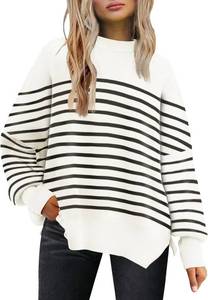 lot 17148 image: LILLUSORY Womens Oversized Batwing Sweaters 2026 Fall Outfits Trendy Crewneck Knit Side Slit Fashion Pullover Tops, Size Large
