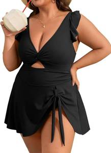 lot 17159 image: Charmo Ruffle Ribbed Plus Size Swimdress for Women One Piece Swimsuit High Waisted Tummy Control Bathing Suit 2026, Size 3X