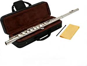 lot 17161 image: C Flute 16 Key Closed Hole - Beginner Flute to Professional Concert Flute  NickelSilver Plated Flute Instrument with Cleaning Kit, Case &amp Tuning Rod  Flutes for Beginners, Students &amp Professional - Retail $75.99