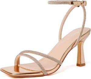 lot 17164 image: Mostrin Strappy Kitten Heels for Women Square Open Toe Heels Ankle Strap Lace Up Heeled Sandals for Party, Prom, Size 37