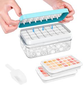 lot 17166 image: Ice Cube Tray with Lid and Bin, PHINOX 56 pcs Ice Trays for Freezer, Ice Cube Trays for Freezer with 2 trays, Container, Lid & Ice Scoop, BPA Free