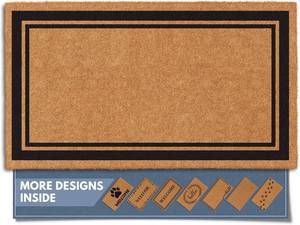 lot 17175 image: Barnyard Designs Natural Coco Coir Heavy Duty Backing Doormat - Large Cute Non-Slip Front Door Welcome Mat for Outside Entrance or Porch Entry, Brown (17x30, Border)