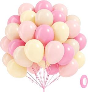 lot 17179 image: 60pcs Pink and Yellow Balloons 12inch, with Sand White Latex Balloons for Anniversary Wedding Baby Shower Birthday Party Decorations
