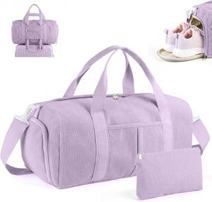 lot 17185 image: 2PCS Cute Gym Bag for Girls, Corduroy Duffle Bag with Wet Pocket & Shoe Compartment and item bag, Duffle Bag for Travel, Sports, Fitness & Workout