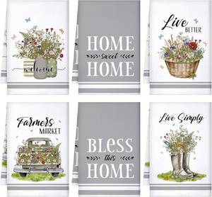 lot 17188 image: Boyiee Set of 6 Floral Kitchen Towels Wildflower Dish Towels Butterfly Truck Tea Towels 24 x 16 Inches Absorbent Hand Towels Flower Lover Housewarming Gifts for Farmhouse Kitchen Bathroom Decorations