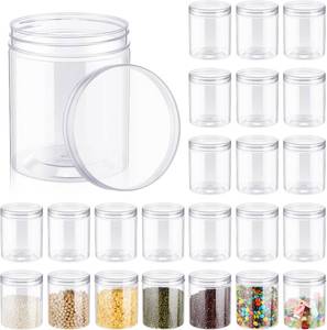 lot 17191 image: Irenare 24 Pcs 16oz Plastic Jars with Lids, Clear Wide Mouth Airtight Mason Jars Food Storage Containers for Cake, Dried Fruit, Honey, Nuts, Scrubs Cream, Kitchen & Craft(Clear Lids)