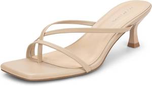 lot 17199 image: Womens Strappy Kitten Heel Flip Flop Sandals Thong Heeled Square Open Toe Low Heels for Dressy Casual Party Fashion, Size 7