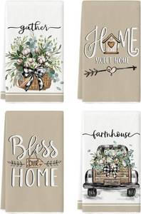 lot 17202 image: Artoid Mode Eucalyptus Truck Flowers Basket Spring Kitchen Towels Dish Towels, 18x26 Inch Farmhouse Decoration Hand Towels Set of 4