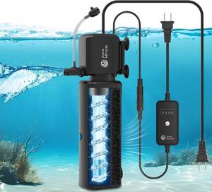 lot 17216 image: AquaMiracle Aquarium Filter with U - V Light & Filter Sponge, Fish Tank Filter with Timer for Green Water, Turtle Filter with Aeration & Rainfall Mode for Aquarium 20-70 Gallon