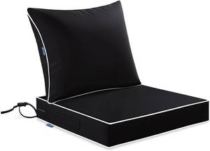 lot 17225 image: MIULEE Black Outdoor Seat Cushion 22x22 Inch Waterproof & 3 Year Fade Resistant Deep Seat and Back Cushion for Patio Furniture Chair Sofa Couch with Handle and Adjustable Straps