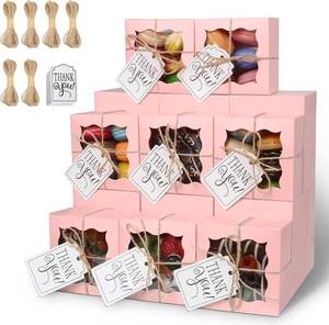lot 17227 image: KPOSIYA 60 Pcs Pink Bakery Boxes with Window Individual Cupcake Boxes 4x4x2.5 Inches Cookie Boxes Kraft Paper Pink Gift Box for Pastries, Cookies, Pie, Donuts, Macaroon - BOXES ONLY