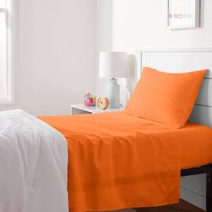 lot 17232 image: Amazon Basics Kids Soft, Breathable, Easy-Wash Microfiber 3-Piece Sheet Set, Machine Washable, Twin, Bright Orange, Solid