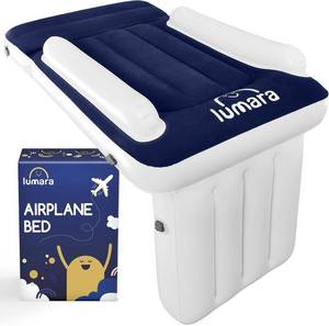 lot 17401 image: LUMARA Toddler Airplane Bed - Inflatable Airplane Bed for Toddlers, Plane Baby Mattress for Kids - Blow Up Air Mattress for Child Flight Sleep with Safety Belt, Innovative Valves, No Pump Needed