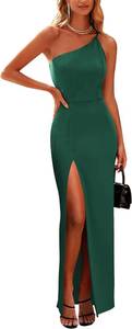 lot 17404 image: PRETTYGARDEN Womens Summer Formal Wedding Guest Dresses One Shoulder Spaghetti Strap High Slit Maxi Bodycon Dress Size Small