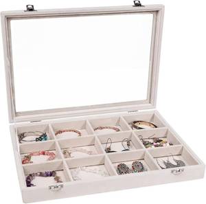 lot 17408 image: Stratalife Jewelry Organizer Bracelet Organizer Storage Box 12 Grid Stackable Jewelry Tray with Lid Velvet Jewelry Box for Drawer Necklace Bracelet Display Storage Organizer Box (Beige)