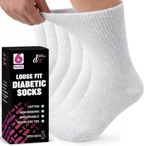 lot 17415 image: Debra Weitzner Diabetic Socks For Men and Women Loose Fit Non-Binding Cotton Crew Socks 6 Pairs