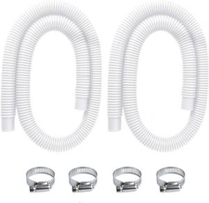 lot 17420 image: Pool Pump Replacement Hose for Above Ground Pools, 2 Pack 1.25 x 59 Inch Filter Pump Hose, Compatible with Intex Filter Pump 607, 637, 330GPH, 530GPH, 1,000GPH, Includes 4 Metal Clamps, White