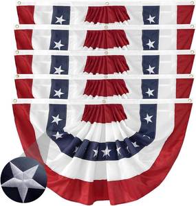 lot 17427 image: 5 Pack American Pleated Fan Flag 1.5x3 Ft Patriotic Bunting   Embroidered Stars & Sewn Stripes, USA 4th of July Decorations with Canvas Header & Brass Grommets for Porch Fence Garden