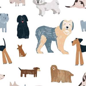 lot 17432 image: Cute Coloful Dog Pet White Beige Peel and Stick Wallpaper Contact Paper Vintage Vinyl Stick on Wall Paper for Bedroom Bathroom Kitchen Cabinet Renter Friendly