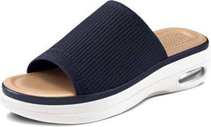 lot 17433 image: mysoft Womens Comfortable Slide Sandals Air Cushion Knit Slip On Wedge Lightweight Walking Sandals Platform Summer Shoes Size 10