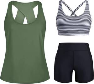 lot 17434 image: HUSKARY 3 Piece Tankini Swimsuits for Women Swim Tank Top with Bra and High Waist Boy Shorts with Pockets Size XL