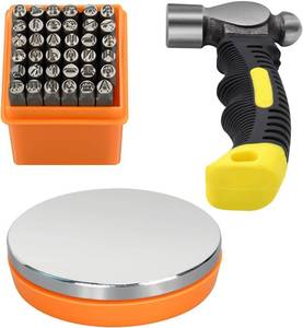 lot 17443 image: Metal Stamping Kit, Jewelry Making Stamping Tools with 37pcs 3mm(18) Number and Letter Stamp Set, Steel Bench Block and Metal Stamping Hammer