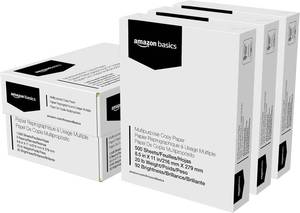 lot 17444 image: Amazon Basics Multipurpose Copy Printer Paper, 20 lb, 8.5 x 11 Inches, 3 Reams (1,500 Sheets), 92 Bright White for Home Use