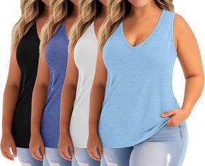 lot 17447 image: Ficerd 4 Pack Womens Plus Size Tank Tops, Casual V Neck Sleeveless Shirts Ladies Flowy Dressy Tunics Work Tees Size XXL