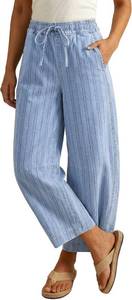 lot 17449 image: luvamia Barrel Jeans Women Trendy Striped Cropped High Waisted Pull On Elastic Waist Wide Leg Casual Stretch Denim Pants Size 8