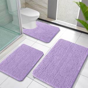 lot 17454 image: OLANLY Bathroom Rugs Sets 3 Piece, Soft Absorbent Chenille Bath Mats and U-Shaped Contour Toilet Rug, Quick Dry, Home Decor Accessories, Bath Mat Set for Bathroom (30x2024x1624x20, Lavender)