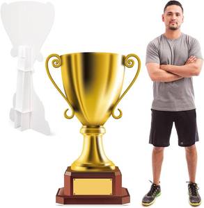 lot 17456 image: Capoda 3.9 ft Large Golden Award Trophy Party Signs Decoration Sports Cardboard Cutout Stand up Backdrop for Sports Birthday Decor Balls Photo Viewing Events Game Day Celebrations Supplies