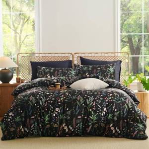 lot 17464 image: CCoutueChen Floral Duvet Cover Queen Black 3 Pieces Elegant Botanical Flower Bedding Set Farmhosue Aesthetic Bedding Soft Microfiber Duvet Cover Set with 2 Pillowcases