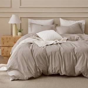 lot 17465 image: Bedsure 100% Washed Cotton Duvet Cover King Size - Tannish Linen Grey Minimalist Bedding Set 3-Piece - PureWoven Plain Simple & Soft Comforter Cover 3-Piece (Tannish Linen Grey, King, 104x90)