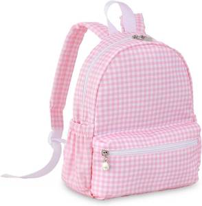 lot 17466 image: Toddler Backpack for Girls or Boys Ages 2-4, 12  H Kids Preschool Gingham Bookbag, School Bag for Daycare Kindergarten Travel(Pink Gingham)