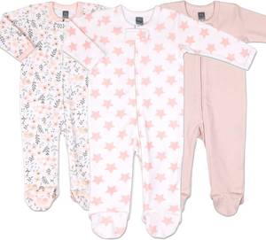 lot 17470 image: The Peanutshell Baby Sleepers for Girls Set of 3 - Soft Cotton Footed Pajamas for Newborns, Infants & Toddlers - Flower