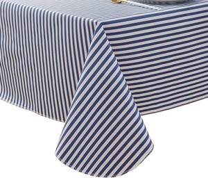 lot 17471 image: Pioggia Vinyl Tablecloth with Flannel Backed Waterproof Oil-Proof PVC Table Cloth Stain-Resistant Wipeable Easy Care Table Cover for Indoor and Outdoor (Blue Stripe, 60 x 60 Inch Square)