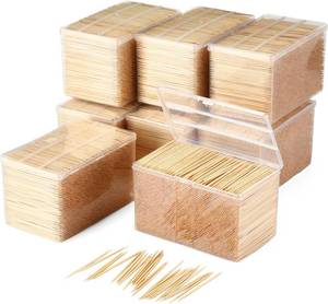 lot 17481 image: Jerify 24000 Pcs Bamboo Wooden Toothpicks Wood Round Double Sided Toothpicks with Clear Plastic Storage Box for Appetizers Food Barbecue Fruit Teeth Cleaning Party