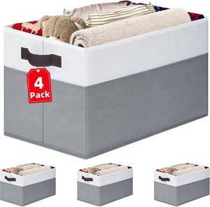 lot 17482 image: 4 Pack Large Closet Storage Baskets Bins for Shelves  Fabric Closet Organizers and Storage with Handles Home Organization  Decorative Collapsible Baskets for Organizing Clothes Toy Nursery 14x10
