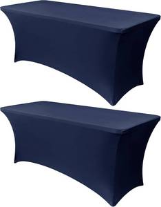 lot 17484 image: Obstal 6ft Stretch Spandex Table Cover for Standard Folding Tables - 2 Pack Universal Rectangular Fitted Tablecloth Protector for Wedding, Banquet and Party, 72L x 30W x 30H Inches, Navy Blue, 2pc