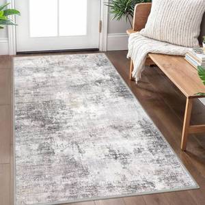 lot 17485 image: IOHOUZE Abstract Area Rug 3x5 Ft Washable Rugs for Entryway Indoor, Non Slip Kitchen Rug Printed Faux Wool Throw Rugs, Indoor Door Mat for Door Entrance Foyer Living Room, Grey Beige