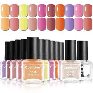 lot 17489 image: OpenLive Autumn Maple Leaf Nail Polish Set -12 Colors Orange Purple Yellow Nude Pink Nail Polish Set With Base Coat and Top Coat Quick Dry Long Lasting Color Nail Polish for Holiday Gift Giving 5ML