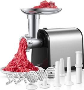 lot 17491 image: Electric Meat Grinder, Sausage Stuffer with 3 Sausage Tubes, 2 Blades, 3 Plates, 3200W Max, Meat Grinder Heavy Duty for Home Kitchen Use, Stainless Steel (Black)