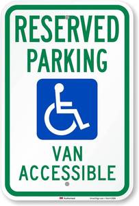 lot 17499 image: SmartSign 18 x 12 inch  Reserved Parking - Van Accessible  Handicapped Parking Metal Sign, 63 mil Aluminum, 3M Laminated Engineer Grade Reflective Material, Green, Blue and White, Made in USA