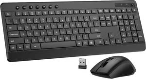 lot 17500 image: EDJO Wireless Keyboard and Mouse Combo, Silent Full-Sized 2.4GHz Wireless Keyboard and Adjustable DPI Mouse with USB Receiver, Auto-Sleep, for Laptop, Computer, PC