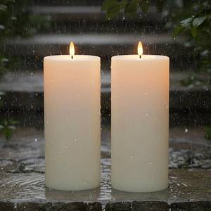 lot 17703 image: 4x10 Large Outdoor Flameless Candles, Waterproof Battery Operated LED Pillar Candles with Remote & Timer for Patio Porch Lanterns, Set of 2, White