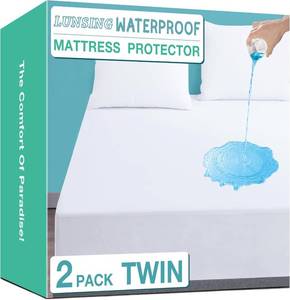 lot 17705 image: Lunsing Soft 2 Pack Twin Size Waterproof Mattress Protector with 6-16 Inches Deep Pocket, White